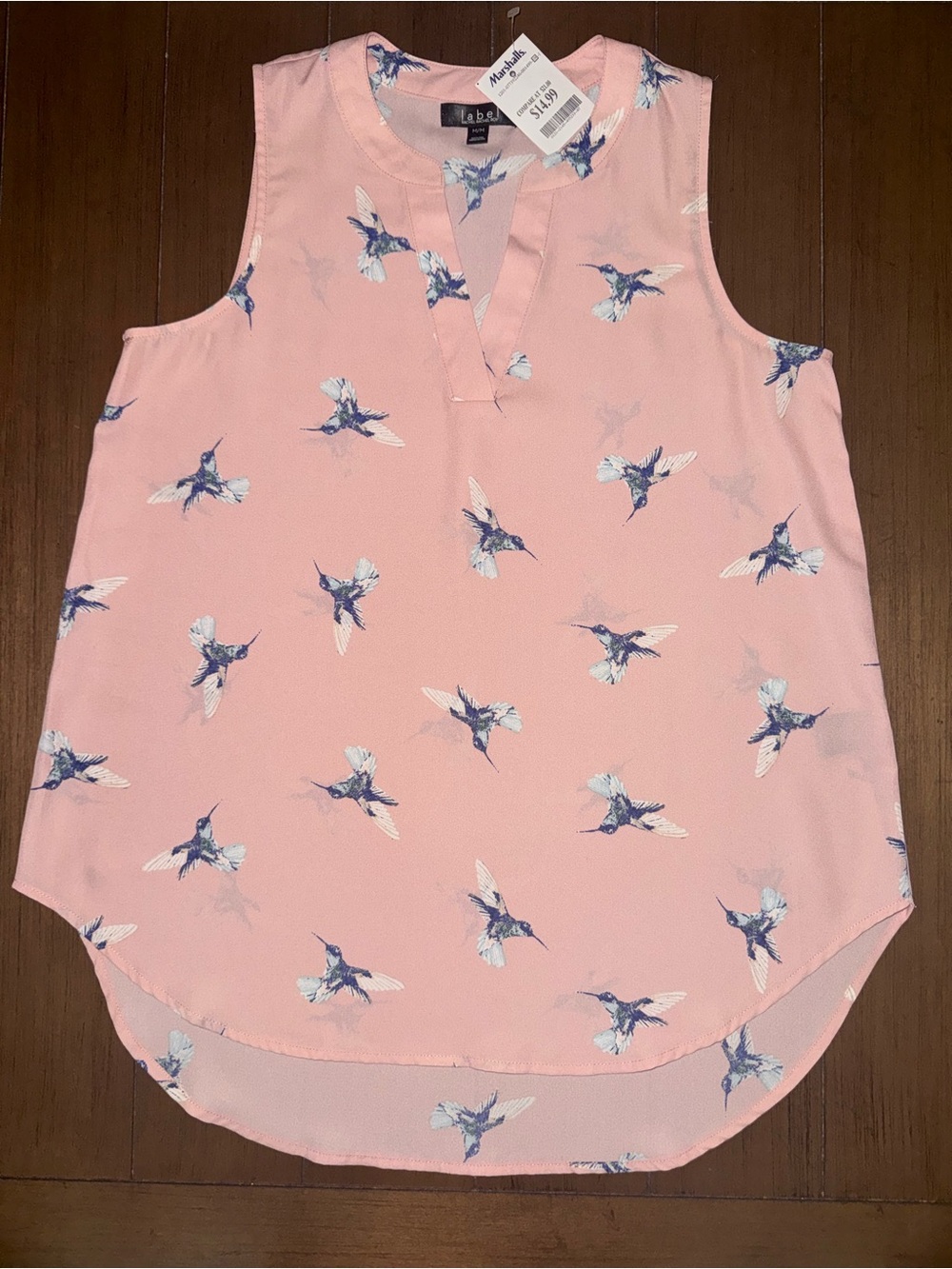 Pink Sleeveless Hummingbird Print V-Neck Top Rachel Rachel Roy Label NWOT Medium